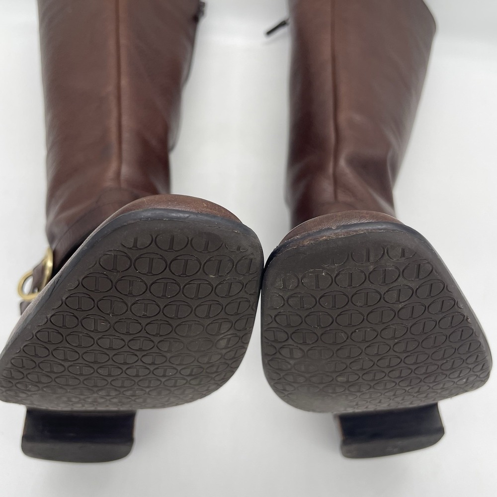 Talbots Womens 7AA Riding Boots Tall Brown Pebbled Leather Gold Buckle Full Zip - Picture 15 of 16